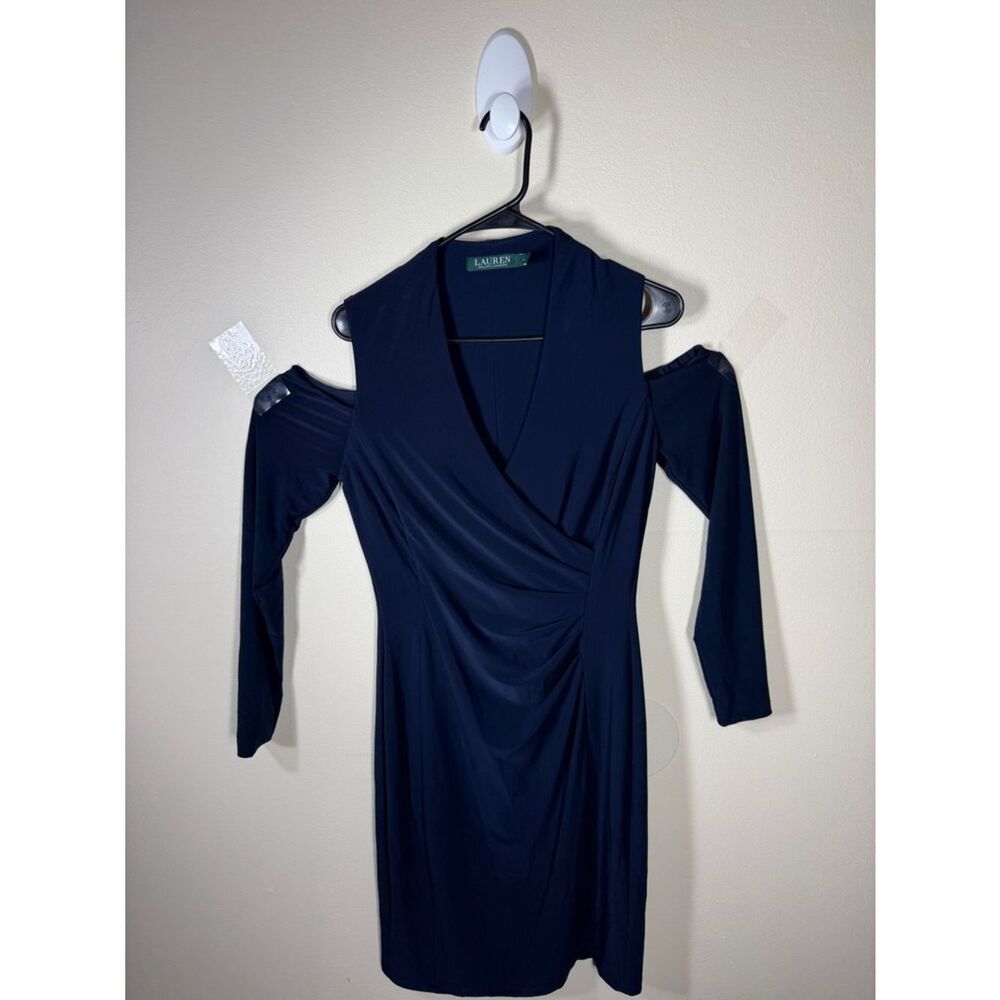 Lauren Ralph Lauren Womens Sz 10 Cold Shoulder Dress Navy Blue - Picture 2 of 6